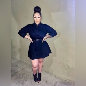 Black Long Sleeve Mini Denim Dress